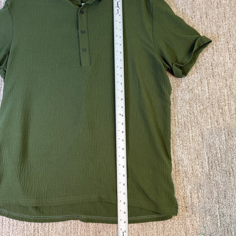 Coofandy Mens Short Sleeve Henley Shirt Olive Green Textured Band Collar Large